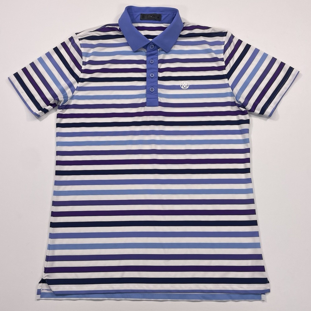 G Fore Polo Shirt Men's Medium Multi Color Stripe Golf Collar Athletic Top